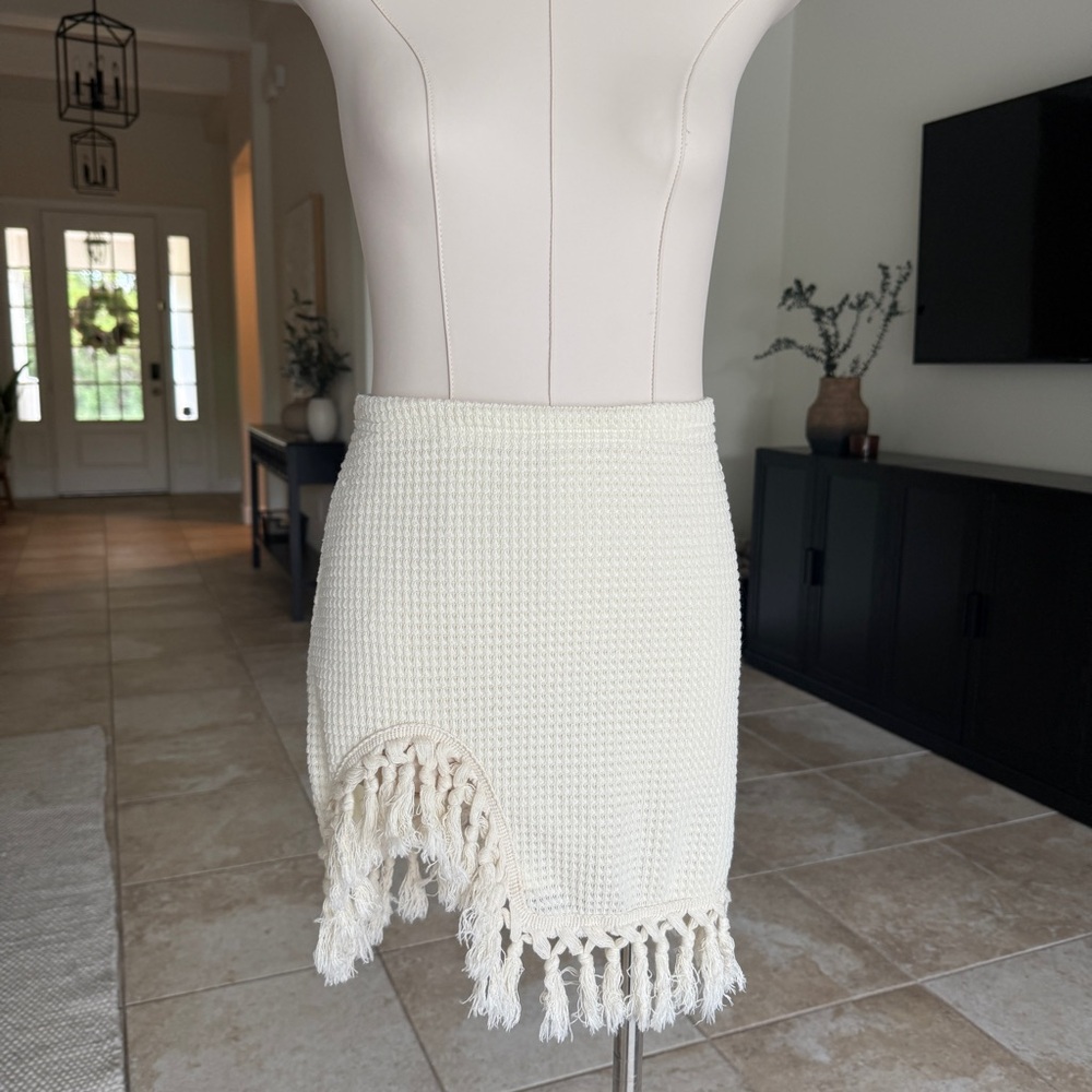 REVOLVE Cream Crochet Fringe Swim Coverup Skirt